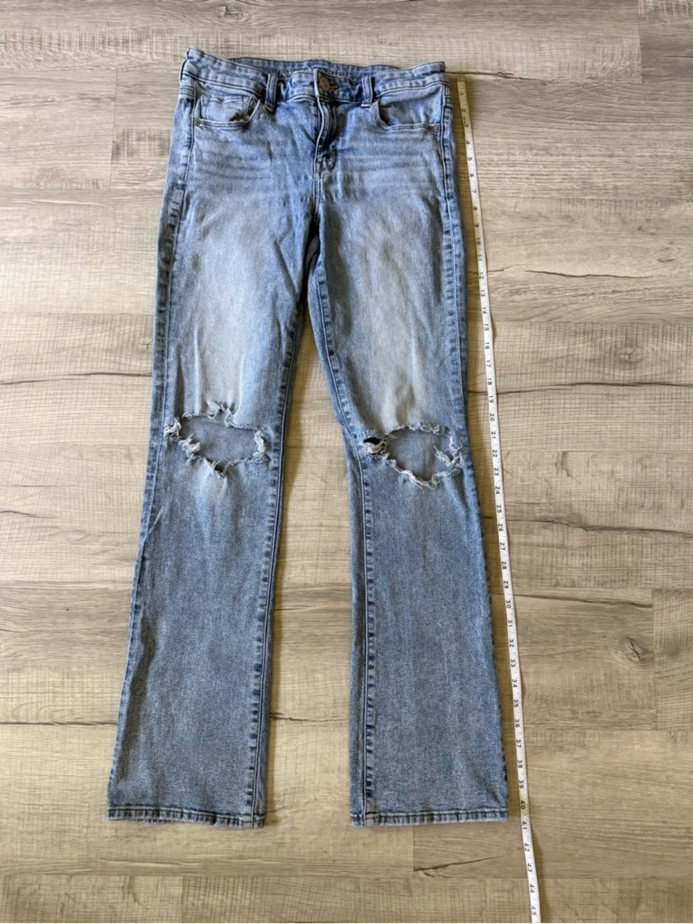 American Eagle Outfitters Light Blue Distressed Flare Jeans